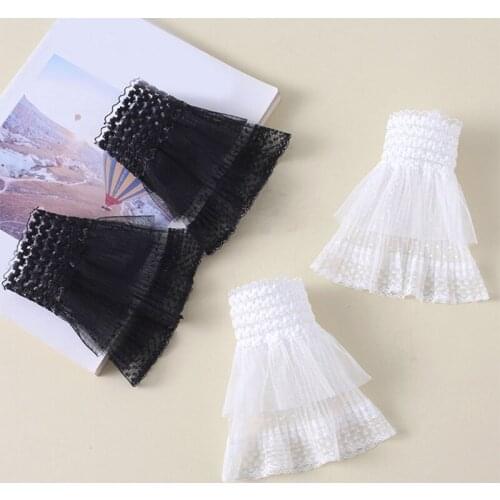 1 Pair Korean Women Girls Fake Flared Sleeves Lace Pleated Ruched False Cuffs X7JB