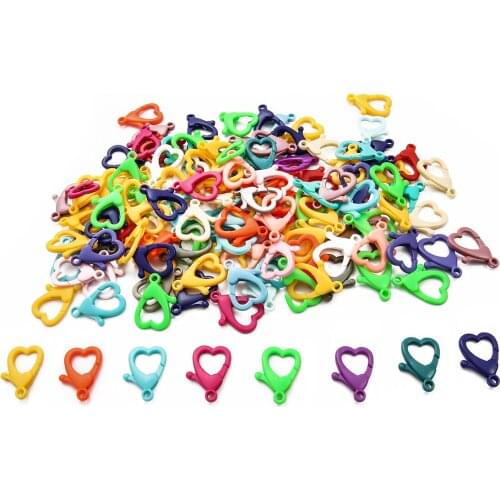10pcs Love Heart Shape Plastic Lobster Clasp Hooks Candy Color Keychain Rings For DIY Charms Necklace Connector Jewelry Making