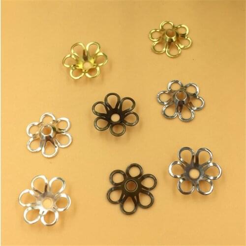 100pcs 9mm Copper Flower end cap Loose Spacers Bead Metal Gold Bronze Silver Spacer Beads for diy Jewelry Making Accessories