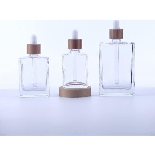 200PCS 30Ml 50ML 100ML Glass Dropper Bottle With Bamboo cover Empty Cosmetic Packaging Container Vials Essential Oil Bottles