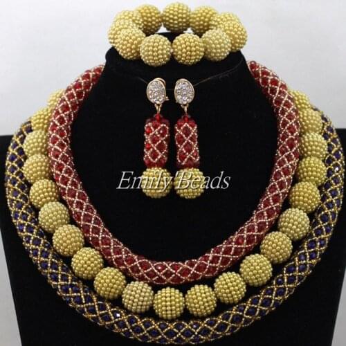 2016 Latest Gold Tiny Beads Plated Nigerian Wedding Indian Bridal Necklace Jewelry Set African Costume Balls Jewelry Set AIJ832