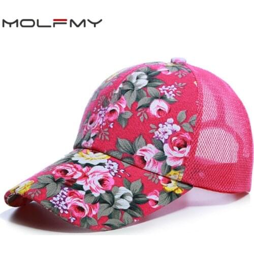 2021 Simple Womens Baseball Cap Summer Multicolor Flower Printing Girls Snapback Brethable Adjustable Mesh Casual Wild Sun Hat