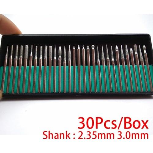 30Pcs/Lot 3MM 2.35MM Shank Diamond Burrs Dremel Rotary Bit Points Engraving Grinder Drill Power Tools Coated Mount Point