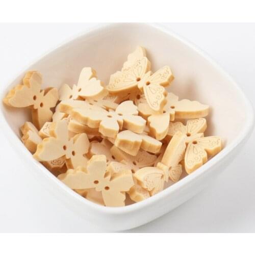 Button accessories for girls clothes Natural Cartoon Butterfly Wooden Buttons Handmade Accessories Decoration 24x17mm 30pcs