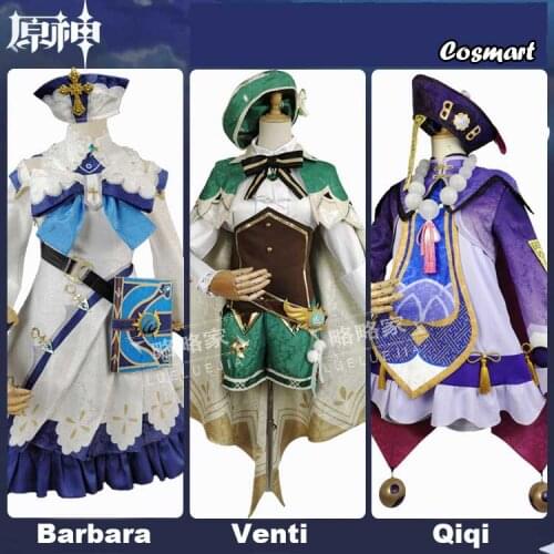 Anime Genshin Impact Venti Qiqi Barbara Game Suit Lovely Dress Cosplay Costume Halloween Party Outfit For Women Girls 2020 NEW