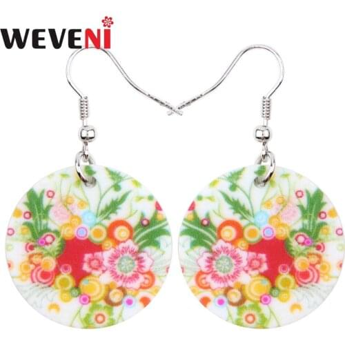 WEVENI Bohemian Drop Dangle Flower Pattern Round Earrings For Women Bijoux Trendy Acrylic Jewelry Girl Wholesale