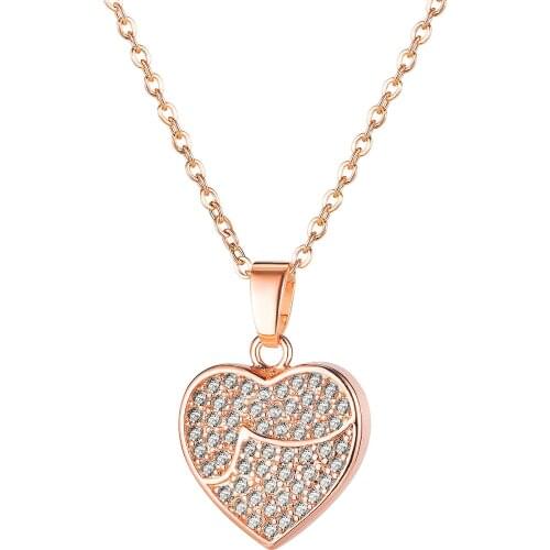 Cyue Fashion 316L Stainless Steel Necklace Chain Rose Heart Love Pendant Charm With Pave AAA CZ For Girl Women Jewelry