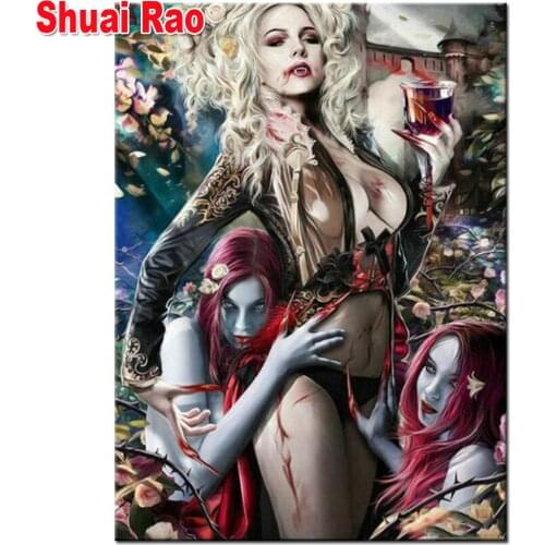 Diy full square round diamond painting Zombie Vampire 5d diamond mazayka embroidery crystal full diamond Women Portrait