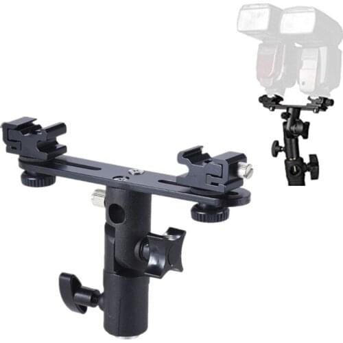 Double Hot Shoe Flash Umbrella Holder Light Stand Speedlight Bracket Mount for Photo Video Photography DSLR Camera Accessories