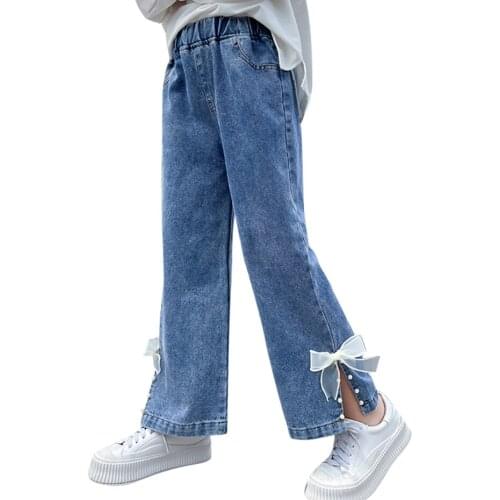 Jeans For Girls Big Bow Girl Jeans Kids Spring Autumn Jeans For Children Casual Style Childrens Clothing 6 8 10 12 14