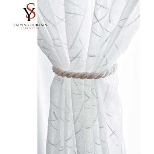 Geometry White Embroidery Tulle Window Curtains for the Living Room Modern Sheer Curtain for Bedroom Voile Finished Home Decor