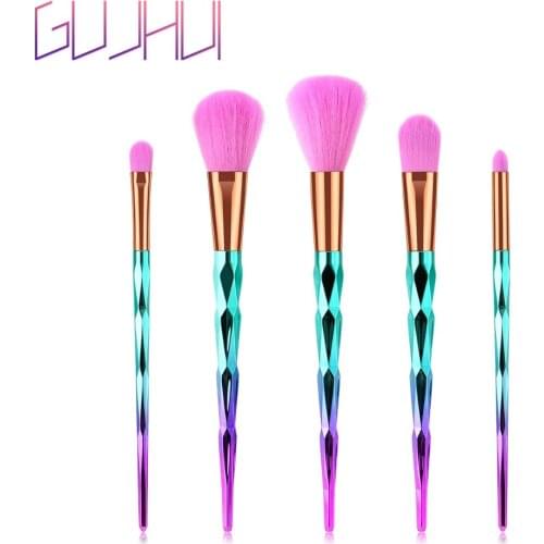 GUJHUI 5pcs Unicorn Brushes Set Mermaid Diamond Colorful Foundation Blending Power Makeup Brush Cosmetic Beauty Tool DFDF