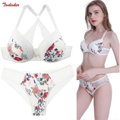 Women Large size Sexy Beautiful Back Bra and Panties Set Floral Lace Underwear Women Comfortable Multicolor Printing Brassieres