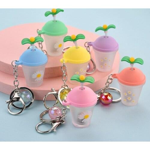 Korean Style Rocking Grass Potted Milk Tea Cup with Lamp Keychain Frosted Cup Zou Ju Ornaments Bag Pendant Wholesale Cute