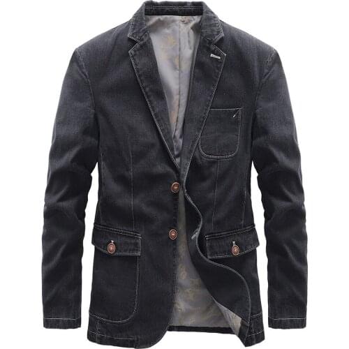 Men Denim Business Casual Suit Jacket Washed Cotton Jeans Coat Slim Blazer Slim Fit Plus Size S-4XL New 2021