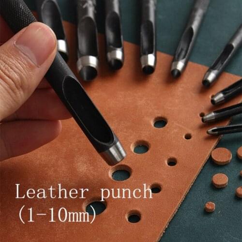 Round Hollow Punch Set 10Pcs Leather Craft Punch Tool Hollow Hole Punch Cutter Tool for Watch Bands Belts Canvas Paper (1-10MM)