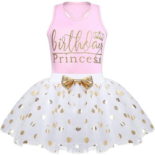 Baby Girls Fancy Shinny Polka Dots Birthday Outfit Racer-Back Shirt and Mesh Tutu Skirt Set