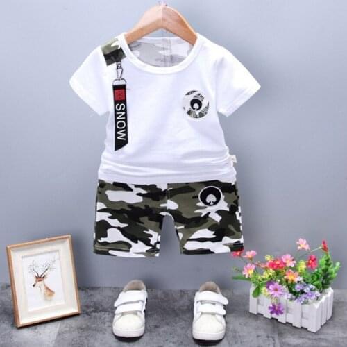 New Children sport clothes sets boys black or white T-shirt+camouflage pants 2pc/set Summer fashion clothing suit