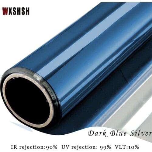 3m Length Thermal-Insulation Glass Film Dark Blue Silver Glare Reduction Energy-Saving One Way Mirror Removable Tint-Film
