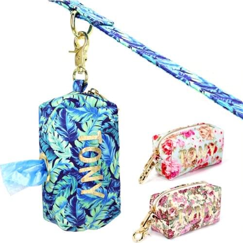 Personalized Dog Travel Bag Portable Garbage Bags for Snack Whistle Key Dogs Walking Leash Bag Dog Accessories Free Print Flower