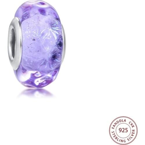 Authentic 925 Sterling Silver Wavy Lavender Murano Charms Fits Original Bracelet Women DIY Beads for Jewelry Making Bijoux