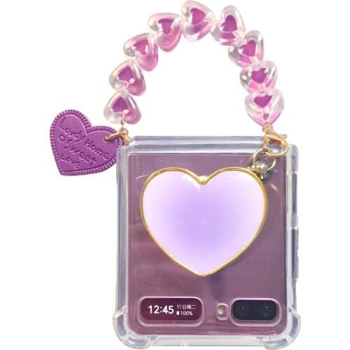 Girl Heart Stand Holder Airbag Transparent Case Cover With Cute Love Bracelet Hand Chain For Samsung Galaxy Z Flip 4G 5G Z Flip3