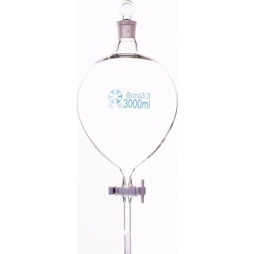 Separatory funnel globe shape,with ground-in glass stopper and stopcock 3000ml,Thick separatory funnel,PTFE switch valve