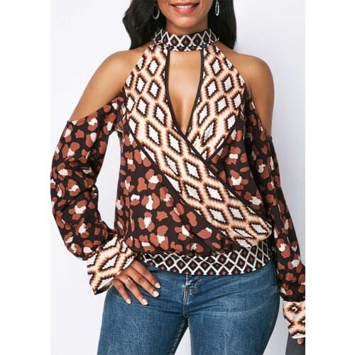 Sexy V-neck Off Shoulder Leopard T-shirt Women Blusas 2020 Summer Autumn Plus Size Long Sleeve Vintage Casual Tops