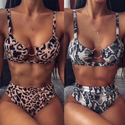 Sexy Women Leopard Printed Buckle Bikini Push-Up Padded Swimwear Swimsuit Set Bikini 2020 Swimsuit Women Swimwear Push Up#W