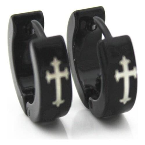 Punk Men Women Stainless Steel Ear Hoop Earrings Cross Small Round Circle Huggie Earring Black Ear Cuff Fashion Jewelry