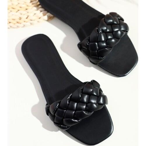 New Colors Women Flip Flops Summer Slippers Ladies Square Toe Sandals Slipper Casual Beach Weave Flat Shoes Female Slip on Shoe