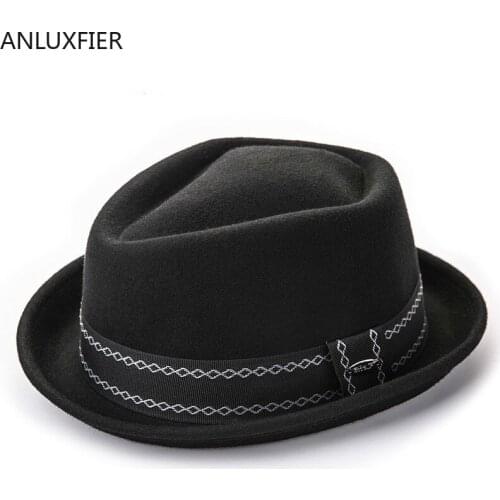 New Men Fedoras Hat Male Jazz Wool Felt Hats British Handsome Fashion Fedora Cap Adult Banquet Show Party Short Eave Caps H6789