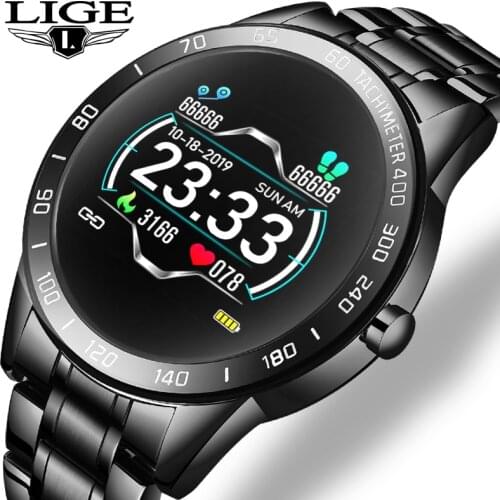 New steel smart watch men leather smart watch waterproof sport Information reminder Fitness tracker smartwatch for Android ios