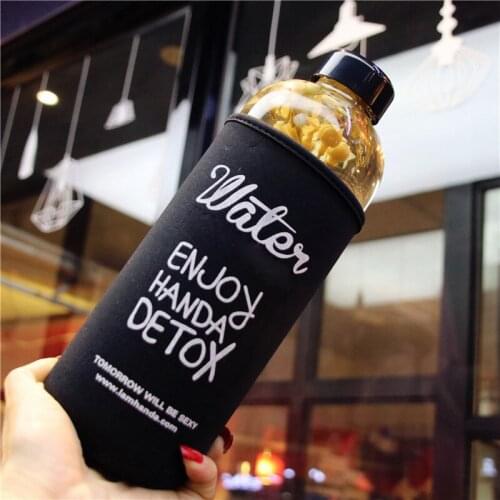 1000ml Portable Glass Water Bottle with protective bag Drinking healthy glass teapot sports travel bottles