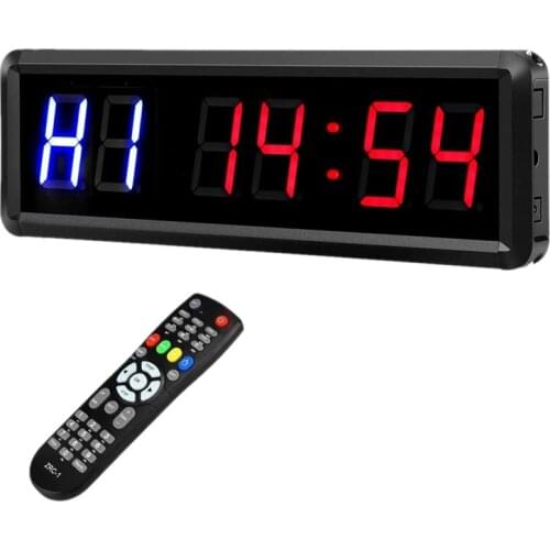 LED Interval 1.5Inch 6 Digits Gym Workout Timer Count Down Clock Stopwatch Timer with Remote for Home Fitness EU Plug