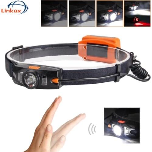 Hand Wave Sensor LED Headlamp Induction Headlamp USB Rechargeable Forehead Headlight for Camping Fishing Hiking Working Lighting