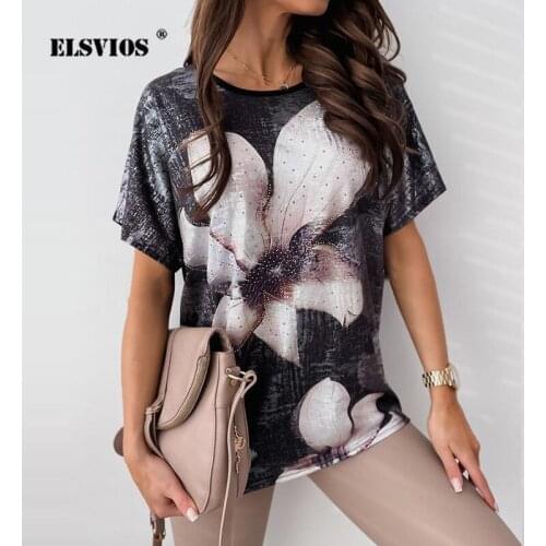 Summer O Neck Flower Printed Fashion Elegant Office Lady Short Sleeves Top Casual Loose Pullover Streetwear Sexy Ladies T-shirts