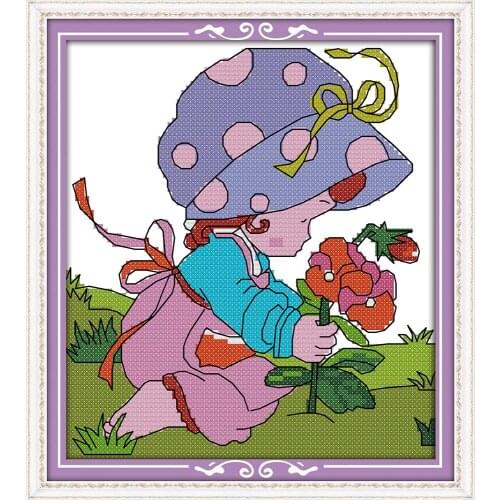 Everlasting Love The Little Girl Picking Flowers Chinese Cross Stitch Kits Ecological Cotton Stamped 11 14CT DIY Christmas Gifts