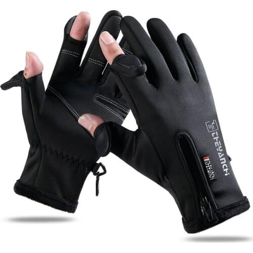 Cycling Gloves Autumn Winter Leaking Two Fingers Outdoor Sports Touch Screen Velvet Thickening Male Fishing Gloves For Men Women