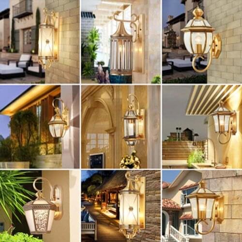 IP65 Waterproof Nordic Copper Outdoor Wall Light villa decoration lighting balcony aisle corridor all copper outdoor wall lamp