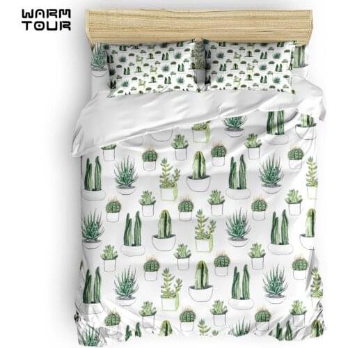 WARMTOUR Duvet Cover Watercolour Cacti & Succulents Duvet Cover Set 4 Piece Bedding Set For Beds