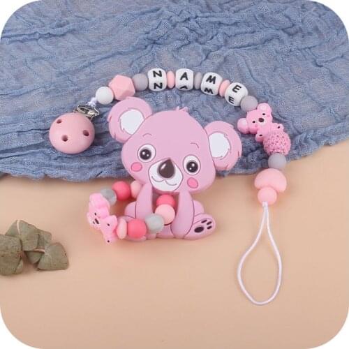 XCQGH Koala Baby Teether Bracelet Food Grade Silicone Chews Nurse Gift Toys Teething Necklace Pacifier Clip Holder