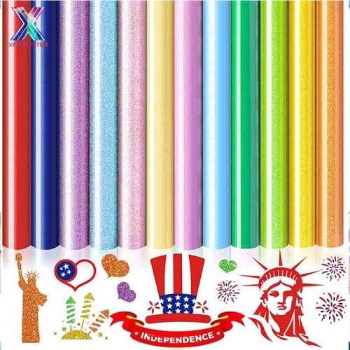 XFX HTV Vinyl 12 Sheets Glitter HTV Vinyl Bundle Heat Transfer Vinyls Glitter Heat Press Vinyls for DIY T-Shirts12" X 10"cricut