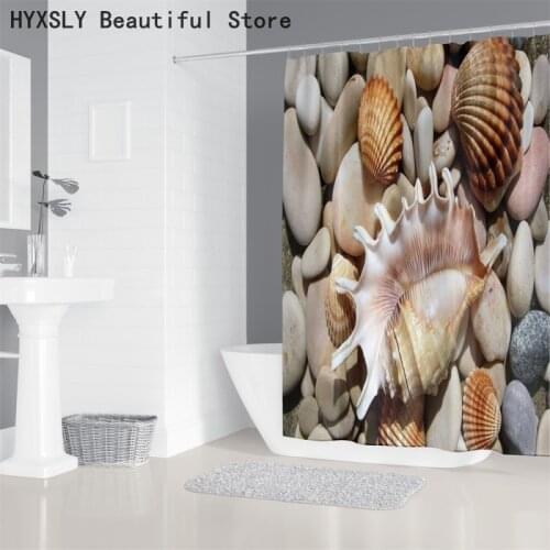 Conch Shell 3D Printed Shower Curtain Waterproof and Polyester Fabric with Hooks Cover Home Hotel Use Textiles Bathroom Decor