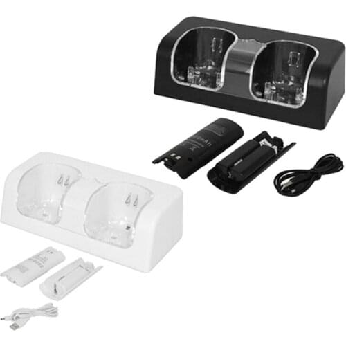 Dual Battery Charger Charging Dock Station with 2800mAh Batteries for Wii U Wiiu