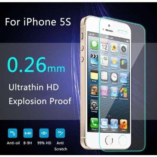 Front screen protector cover for i phone 5 tempered glass 0.3mm slim 2.5D 9H Pelicula De Vidro for iphon5 iphone5s 5c guard