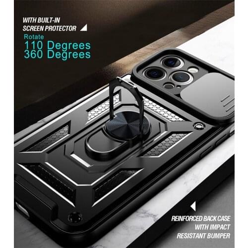 50Pcs/Lot Slide Camera Protector Armor Phone Case For iPhone 13 12 Mini 11 Pro XS Max XR 7 8 6 6S Plus Metal Ring Car Holder