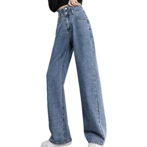 2021 New Autumn Female Pants Loose Jeans Thin Denim Pants High Waist Straight Wide Leg Jeans Work Streetwear