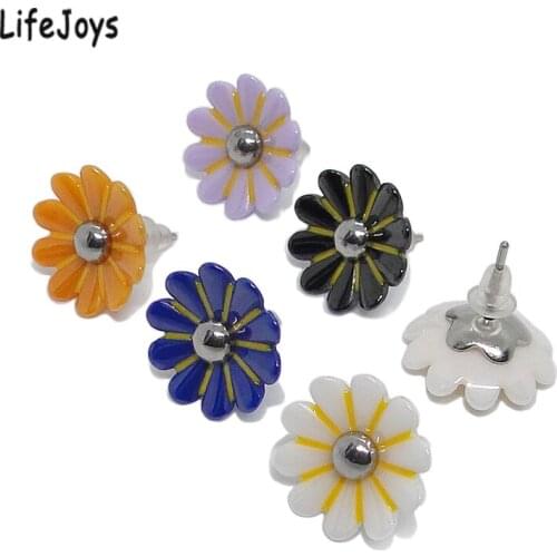 New Ceramic Stainless Steel Earrings Daisy Flower Stud Earrings Sunflower Ceramic Jewelry Women Cute Blue Black White Quality