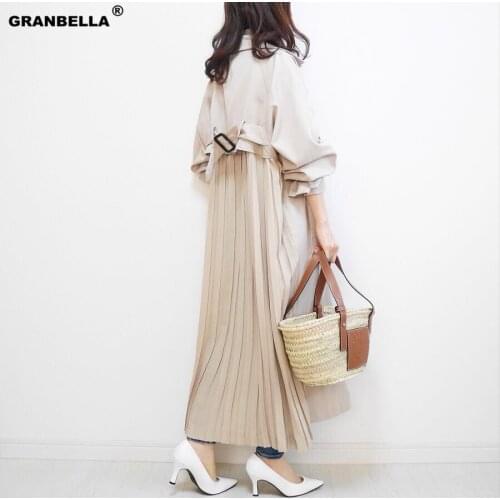 Korean style spring summer thin coats womens trench coat pleated chiffon windbreaker back pleated overcoats abrigo mujer TR001